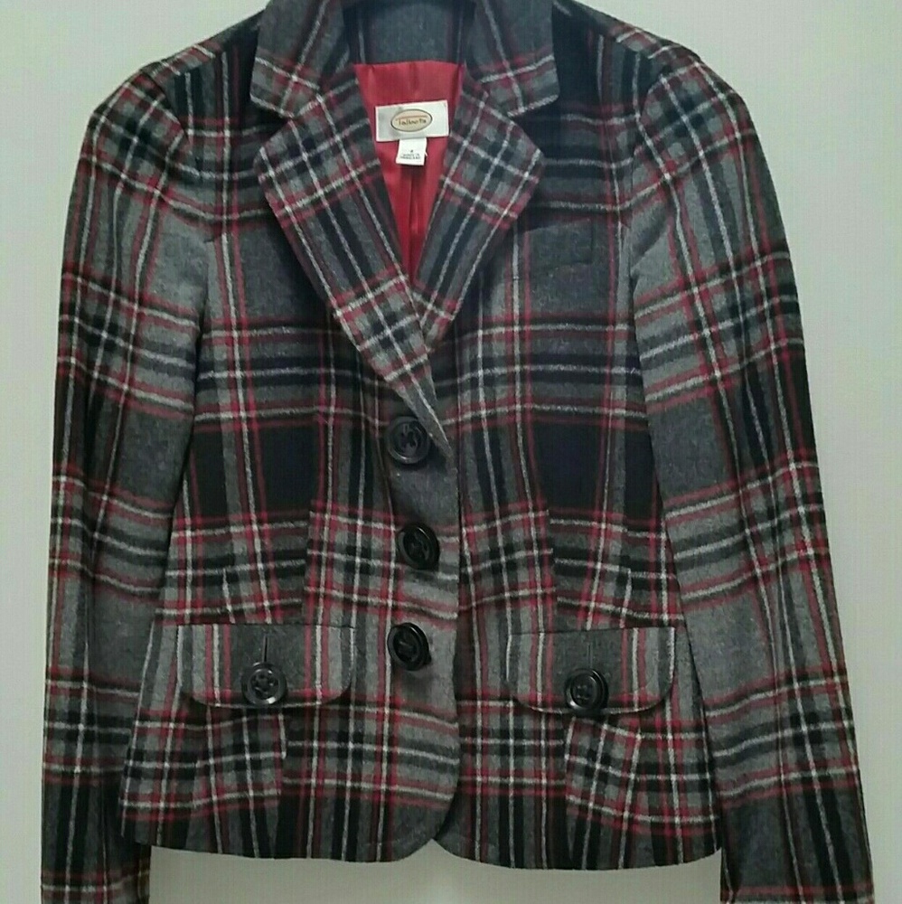 Talbots Gray Plaid Wool Blazer Size 4